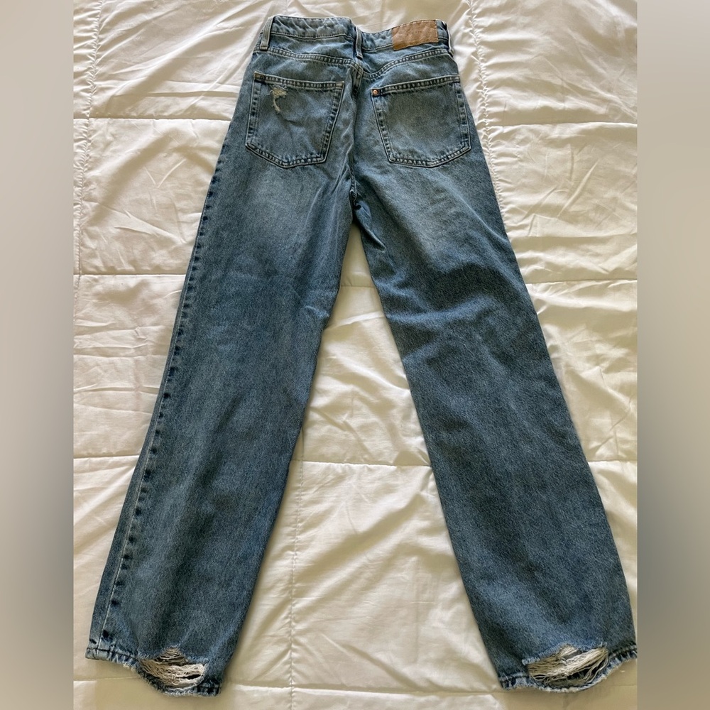 H&M Ripped Blue Loose Straight High Waisted Jeans